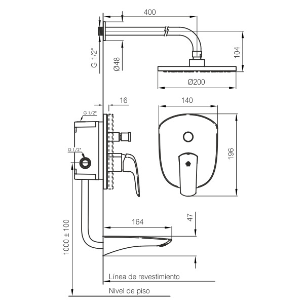 FV - EPUYEN - MONOCOMANDO NEGRO PARA DUCHA/BAÑERA 106/L2-NG - Imagen 2