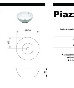 Alternative view of PIAZZA - BACHA APOYAR PORCELANA SANITARIA 43X43X17.5